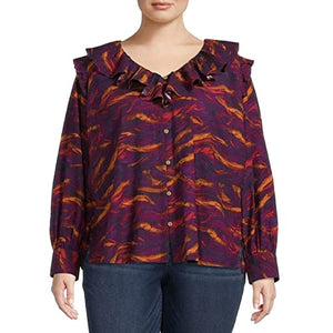 Terra and Sky Women's Plus Size Long Sleeve Ruffle Top New