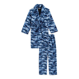 Boys 3 Pc Graphic Tee, Pants & Robe Pajama Set - Dinosaur Game Over