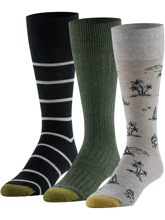 GoldToe Edition Mens Crew Socks Assorted, 3 Pack, 8-12