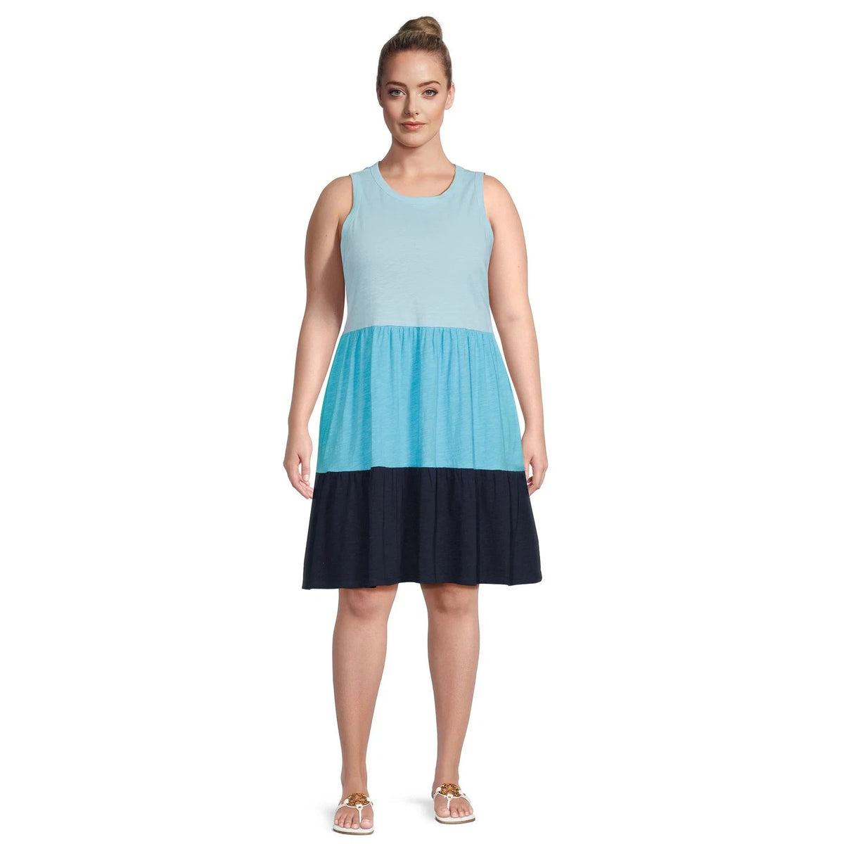 Terra & Sky Women's Relaxed Tiered Tank Cotton Dress, Aqua Springs, 4X