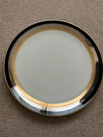 12 Gorham Midnight Contessa Dinner Plates - 10 7/8" - Gold, Platinum, Black