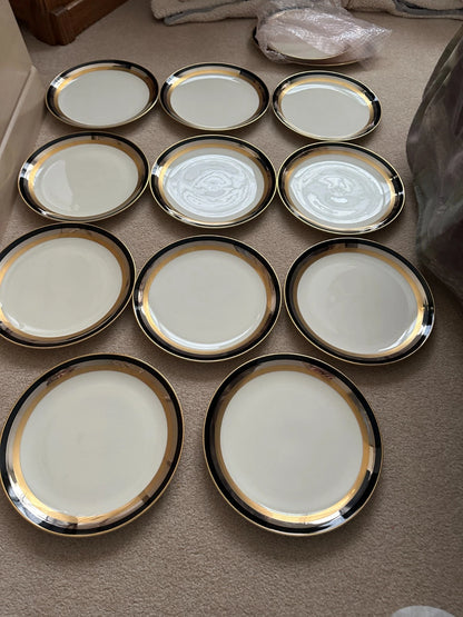 12 Gorham Midnight Contessa Dinner Plates - 10 7/8" - Gold, Platinum, Black