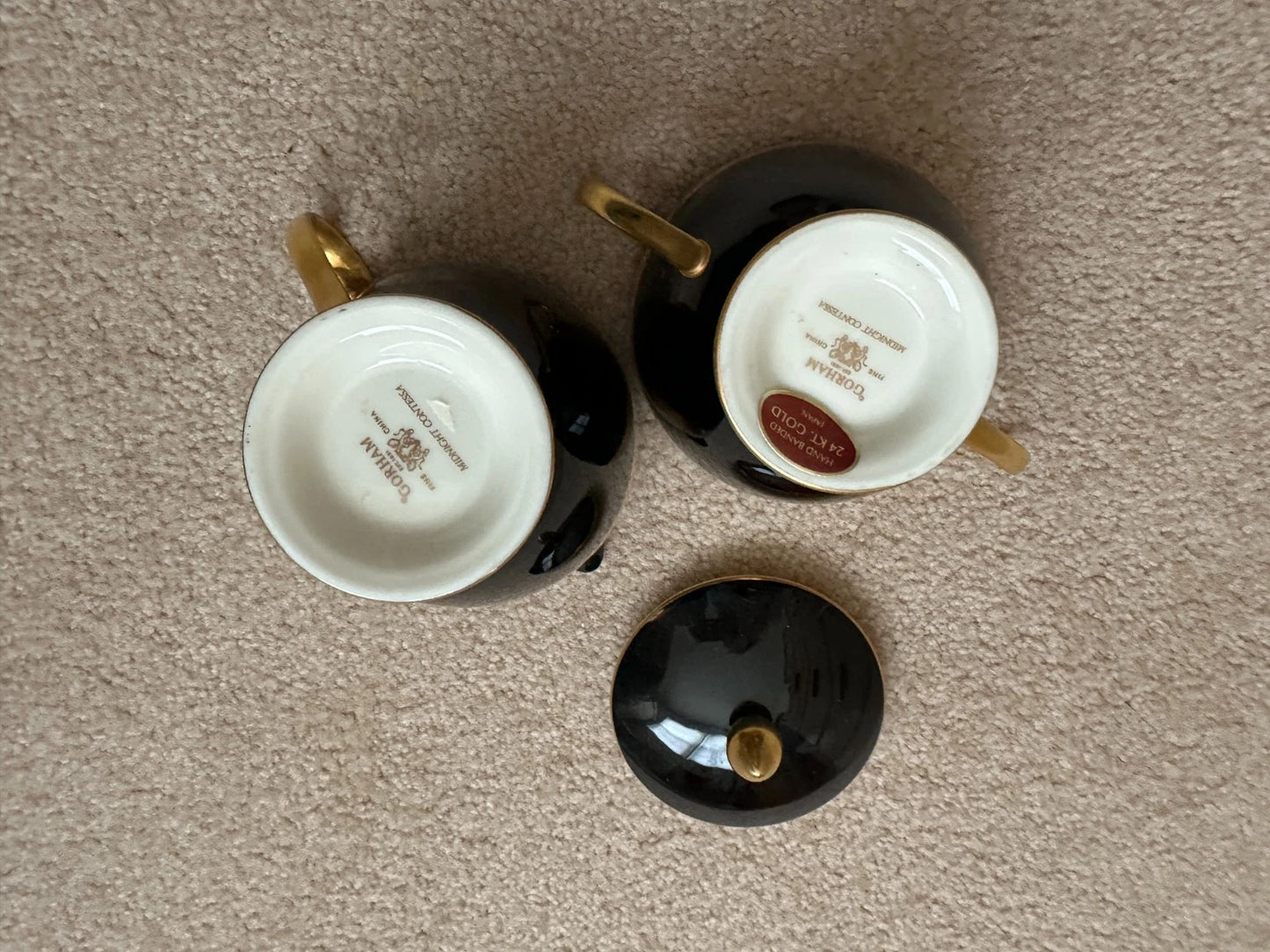 Vintage Gorham Midnight Contessa Sugar and Creamer 24kt Gold Hand Banded