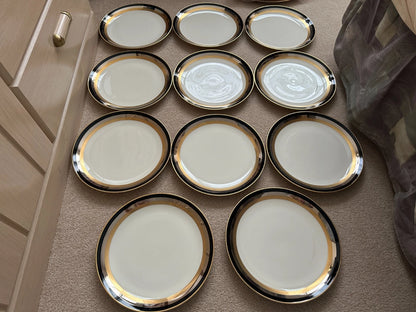 12 Gorham Midnight Contessa Dinner Plates - 10 7/8" - Gold, Platinum, Black