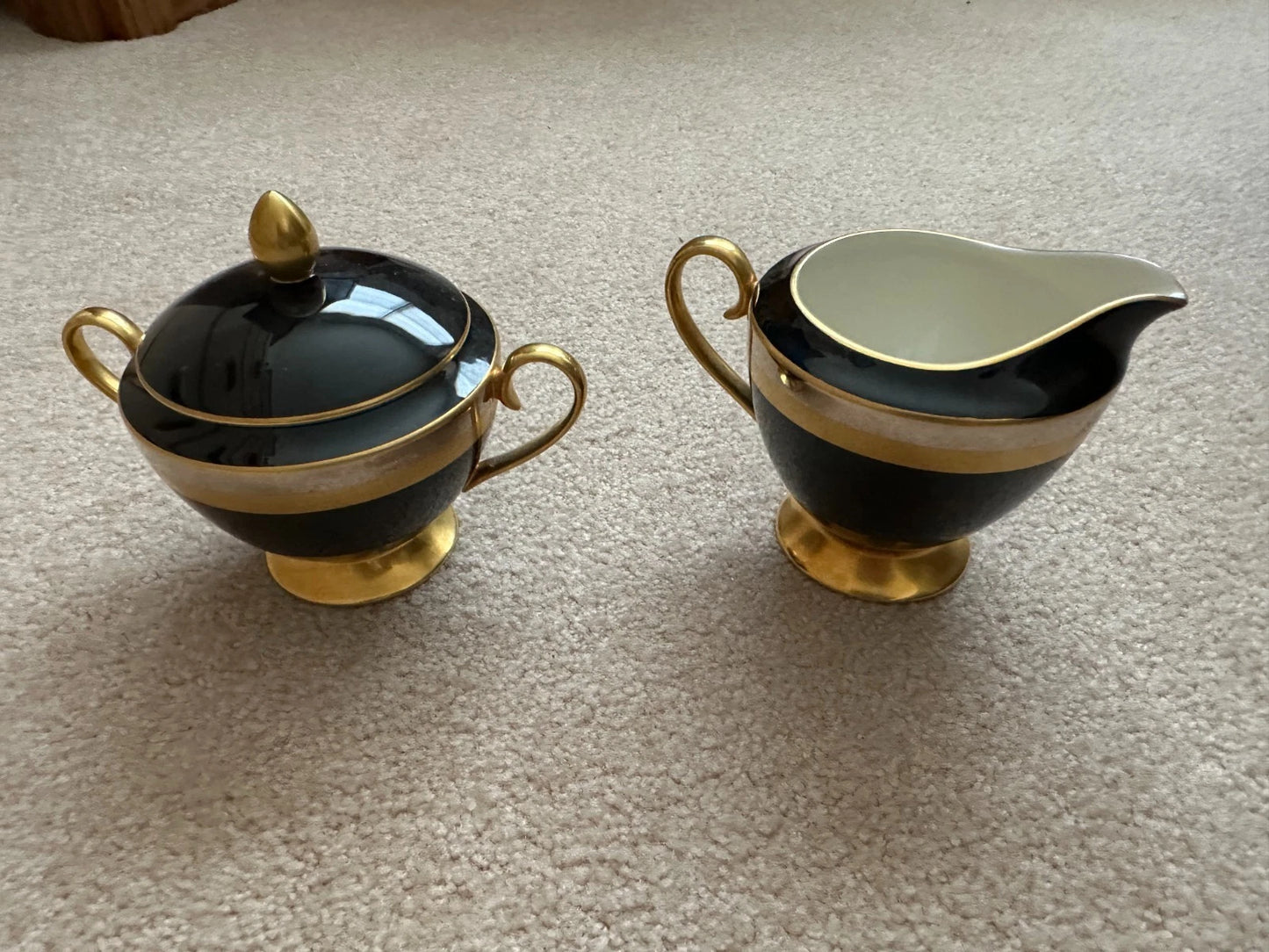 Vintage Gorham Midnight Contessa Sugar and Creamer 24kt Gold Hand Banded