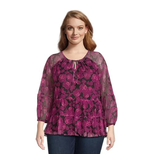 Terra & Sky Women's Mesh Peasant Top w/Long Sleeves - Berry, 4X