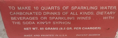 Vintage Sealed - Soda King Super Chargers for Soda Syphons CO2 - Box of 10