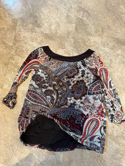 INC Int'l Concepts Womens Scoop Neck Brown Floral Sheer Lined Top - Size Small