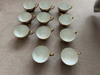 11 Gorham Midnight Contessa cups & 12 Saucers - Gold, Platinum, Black