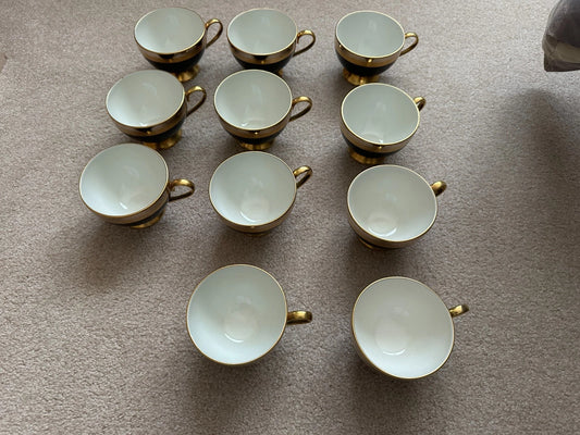 11 Gorham Midnight Contessa cups & 12 Saucers - Gold, Platinum, Black