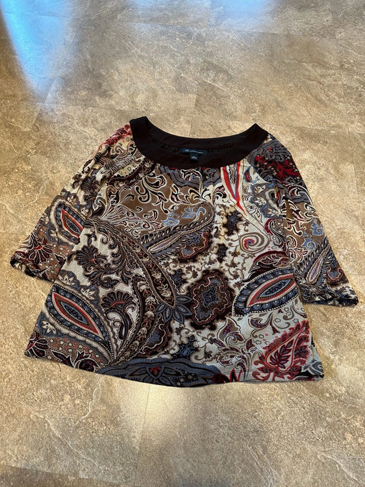 INC Int'l Concepts Womens Scoop Neck Brown Floral Sheer Lined Top - Size Small