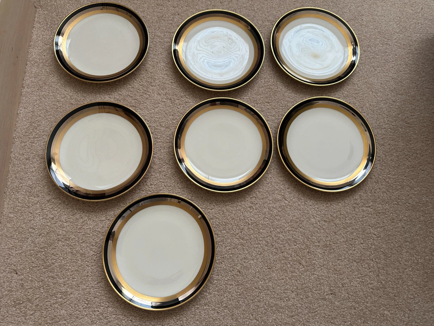 7 Gorham Midnight Contessa Bread Plates - 6 3/8" - Gold, Platinum, Black