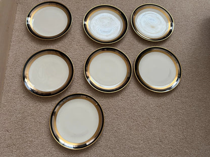 7 Gorham Midnight Contessa Bread Plates - 6 3/8" - Gold, Platinum, Black
