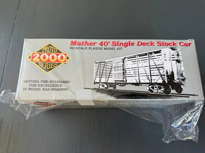 2 Proto 2000 HO Scale Mather 40' Single Deck Stock Car Kits - #1828 & #2023 -NEW