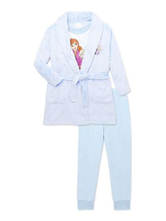 Frozen Girls 3 Piece Pajama and Robe Set - Elsa and Anna, XS-L