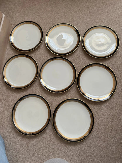 8 Gorham Midnight Contessa Salad/Dessert Plates - 8 1/2" - Gold, Platinum, Black