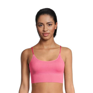 Avia Women's Seamless Rib Longline Low Impact Sports Bra, Pink Coat, X-Small