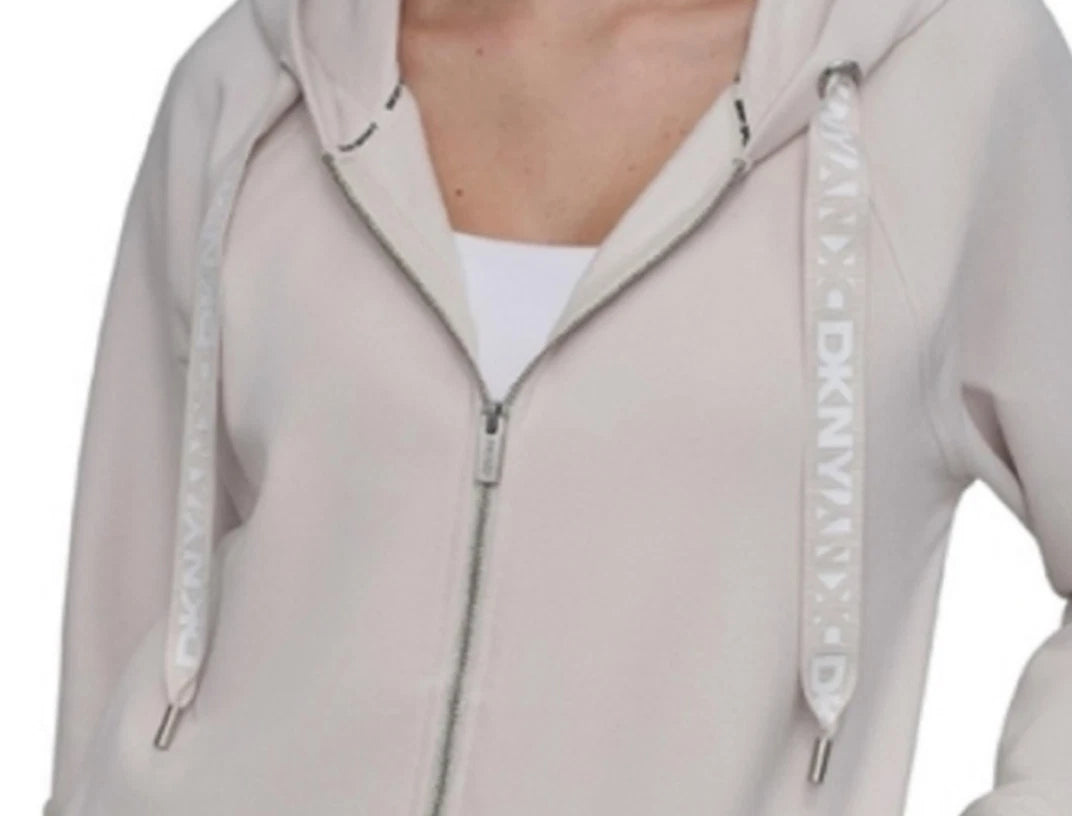 DKNY Women's Off-White Zip-Up Hoodie - Size Small