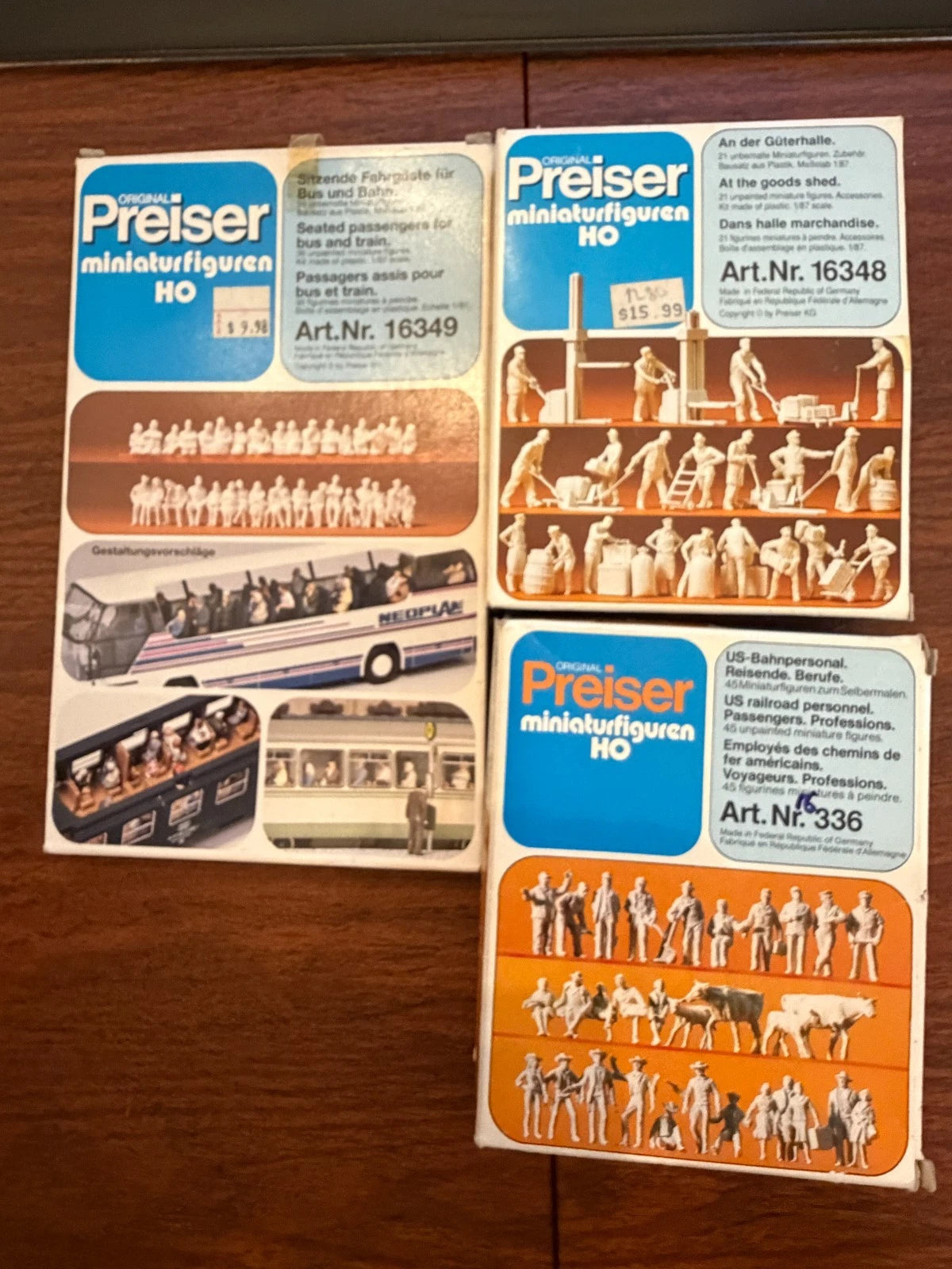 3pc Lot Preiser 16349, 16348, 16336 Unpainted Figures Model Railway HO Scale