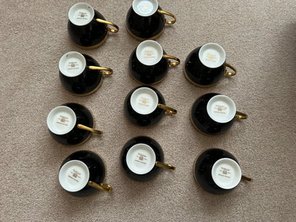 11 Gorham Midnight Contessa cups & 12 Saucers - Gold, Platinum, Black