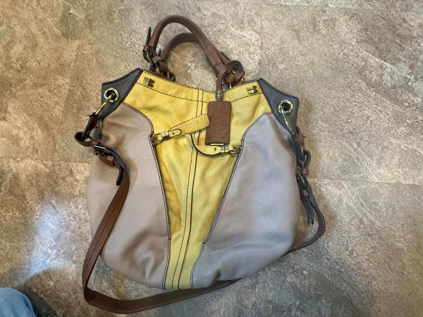 OrYany Handbag Victoria Dove Colorblock Pebble Grain Leather Bag Crossbody Hobo