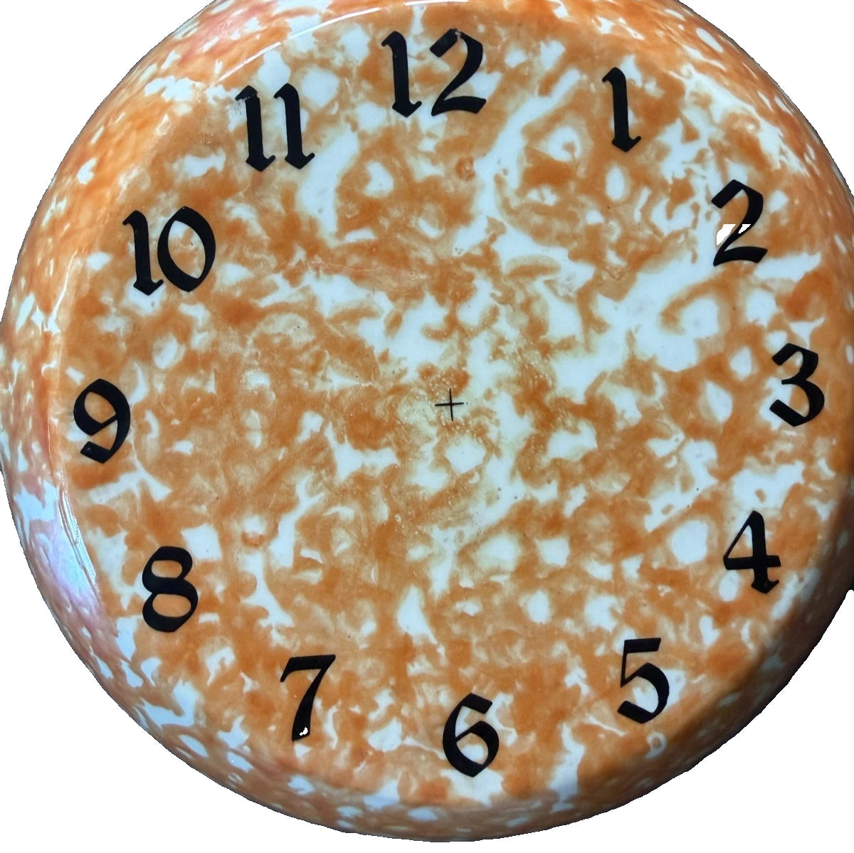 Vintage Stangl Pottery Town & Country Orange Spongeware Skillet Clock Face 9x8.5