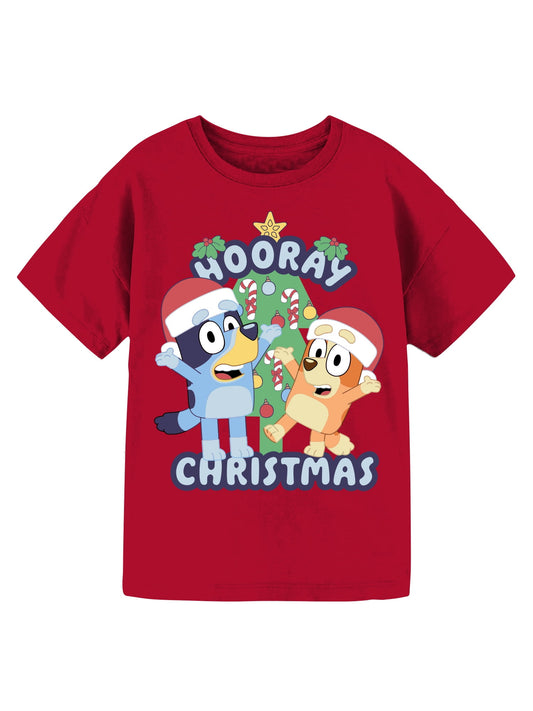 Bluey Hooray Christmas Graphic Crew Neck Short Sleeve T-Shirt, Medium