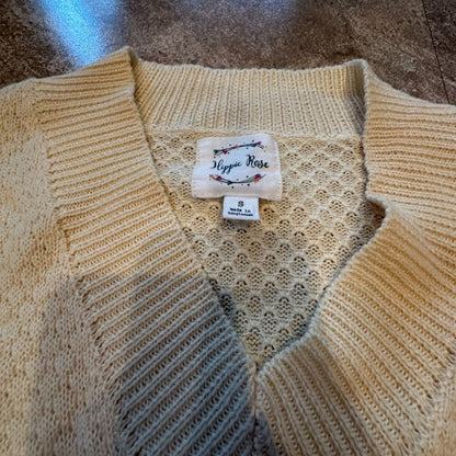 Hippie Rose Pale Yellow Knit V Neck Bodice Sweater - Size Small