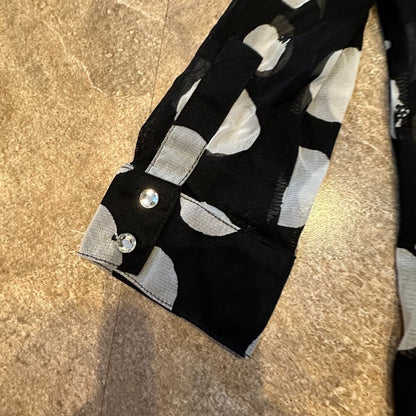 INC Concepts Women's Sheer Overlay - Black & White Spots with Rhinestone Buttons