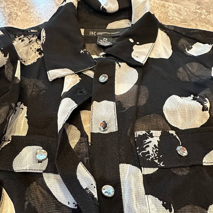 INC Concepts Women's Sheer Overlay - Black & White Spots with Rhinestone Buttons