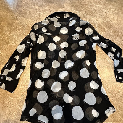 INC Concepts Women's Sheer Overlay - Black & White Spots with Rhinestone Buttons