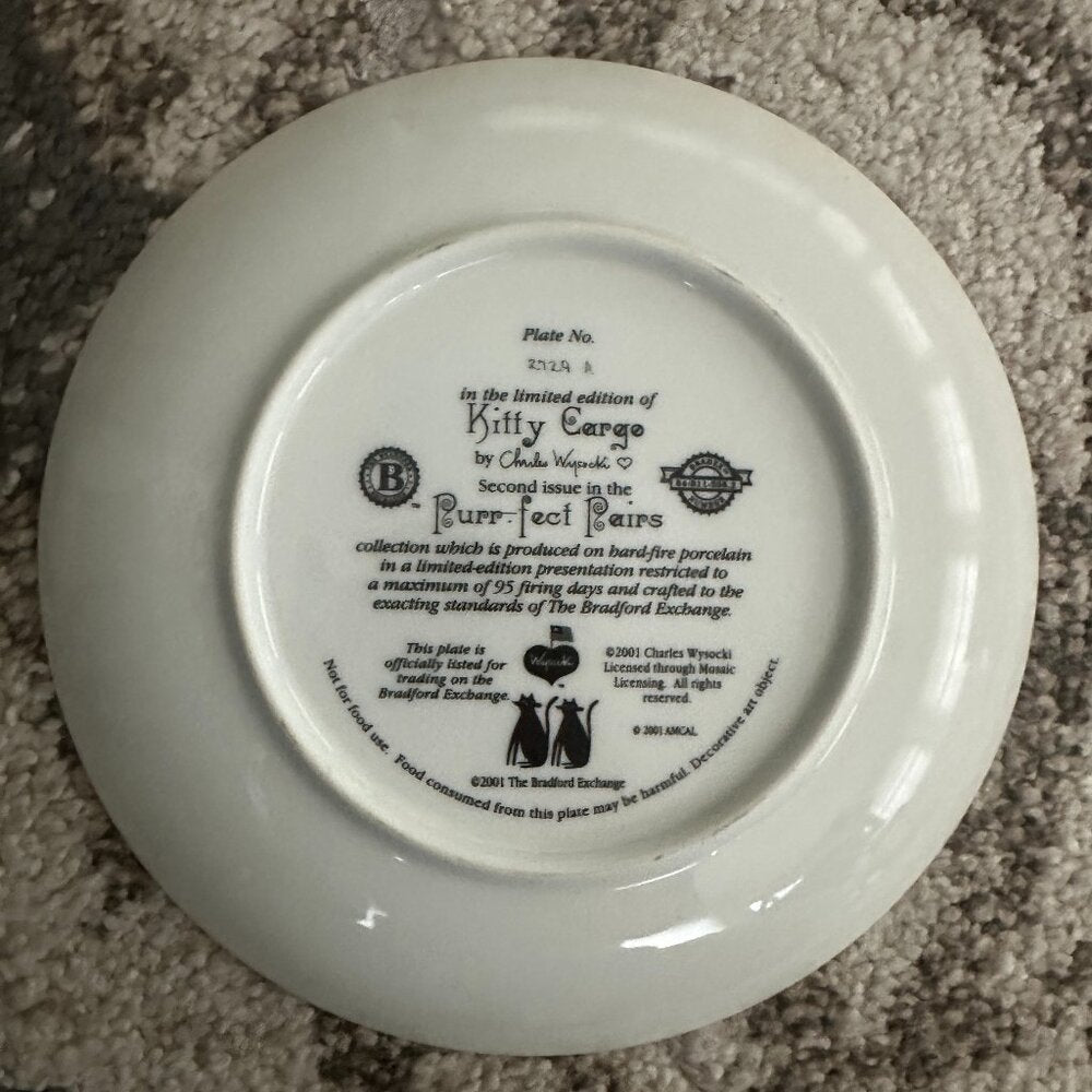 Bradford Exchange Purr-Fect Pairs Cat Plates /Hanger - Kitty Cargo