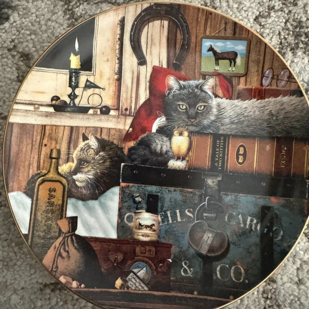 Bradford Exchange Purr-Fect Pairs Cat Plates /Hanger - Kitty Cargo