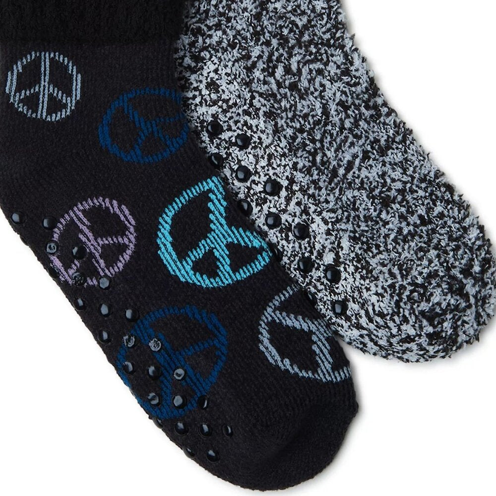 Joyspun Women's Lounge Socks, 2-Pack, Size 4-10, PEACE - NEW