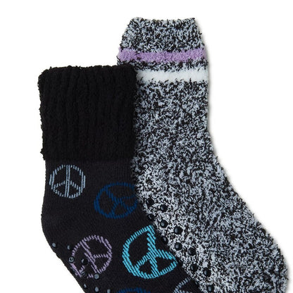 Joyspun Women's Lounge Socks, 2-Pack, Size 4-10, PEACE - NEW