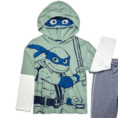 TMNT Turtles Boys Cosplay Hooded Twofer Top with Jogger Set, 2 pc, Size 8