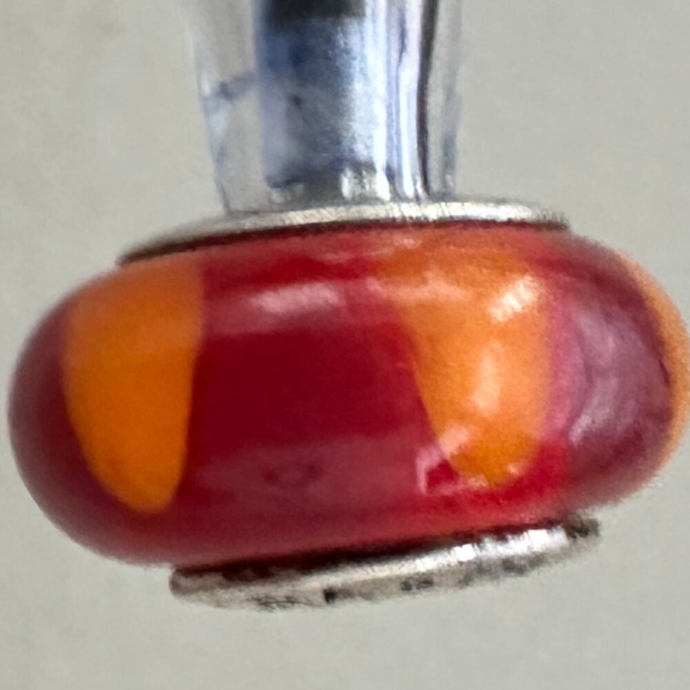 Cranberry Orange Murano Glass Bead - Fits most Pandora or Troll Style Bracelet