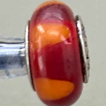 Cranberry Orange Murano Glass Bead - Fits most Pandora or Troll Style Bracelet