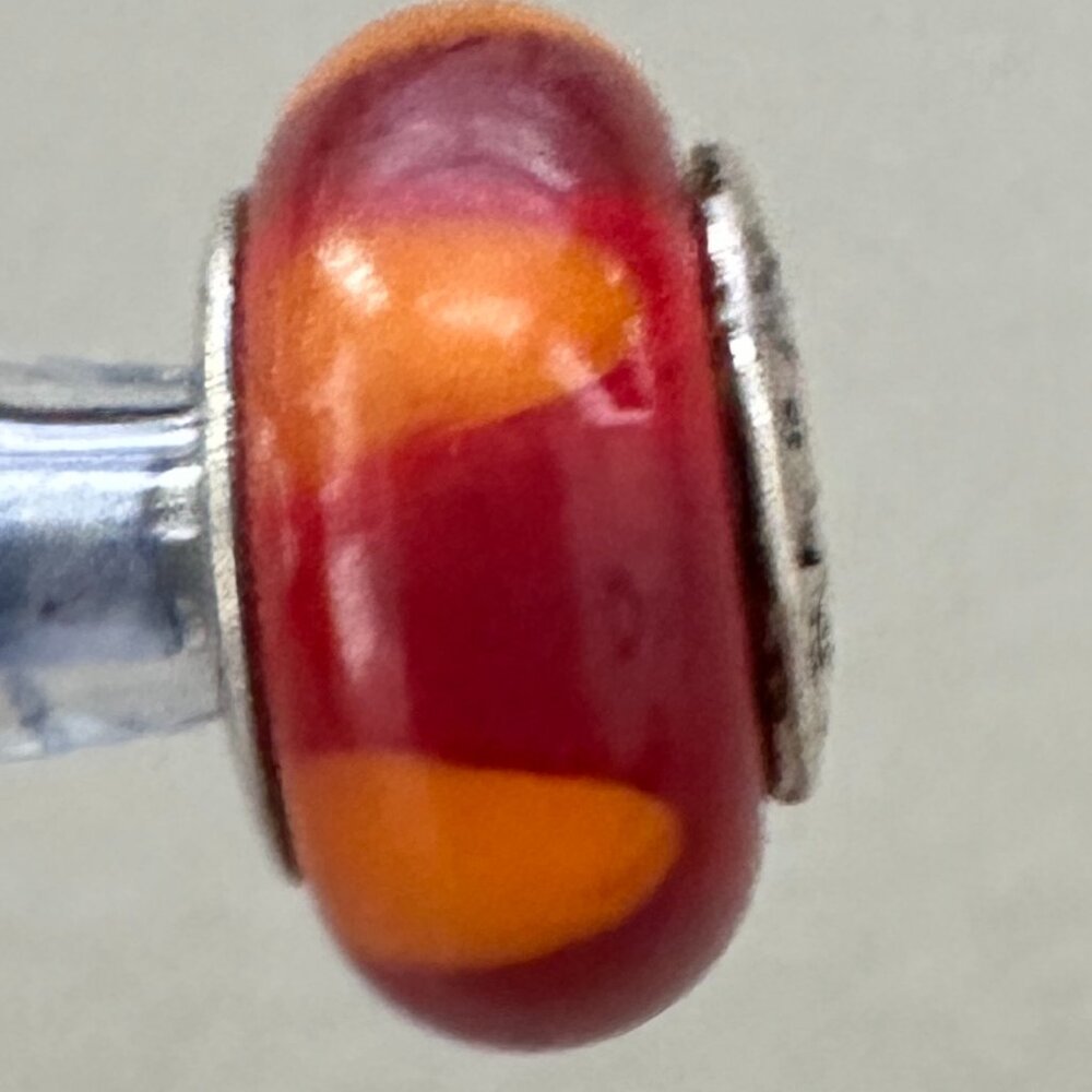 Cranberry Orange Murano Glass Bead - Fits most Pandora or Troll Style Bracelet