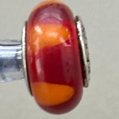 Cranberry Orange Murano Glass Bead - Fits most Pandora or Troll Style Bracelet