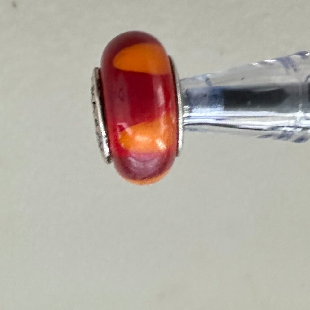 Cranberry Orange Murano Glass Bead - Fits most Pandora or Troll Style Bracelet