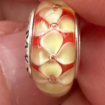 Yellow/Orange Murano Glass Bead - Fits most Pandora or Troll Style Bracelet