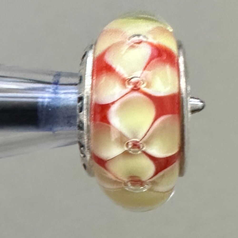 Yellow/Orange Murano Glass Bead - Fits most Pandora or Troll Style Bracelet