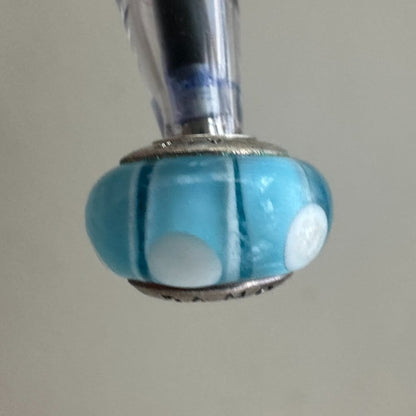Blue White Circle Murano Glass Bead - Fits most Pandora or Troll Style Bracelet