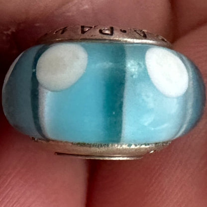 Blue White Circle Murano Glass Bead - Fits most Pandora or Troll Style Bracelet