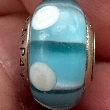 Blue White Circle Murano Glass Bead - Fits most Pandora or Troll Style Bracelet