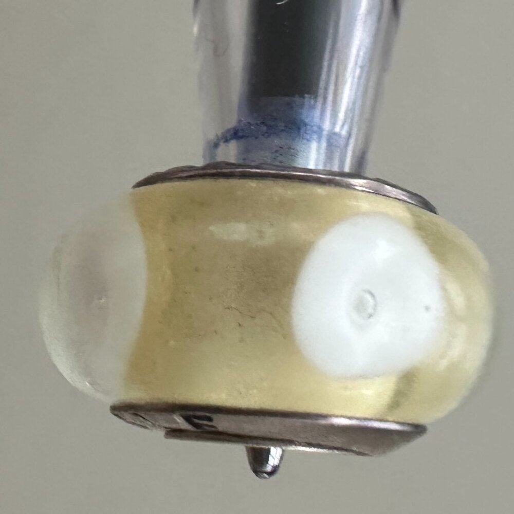 Yellow White Circle Murano Glass Bead - Fits most Pandora or Troll Style Bracele