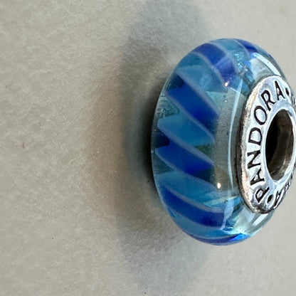 AUTHENTIC PANDORA BLUE ZIGZAG CHARM BRAND 925 Ale Sterling Silver - EUC