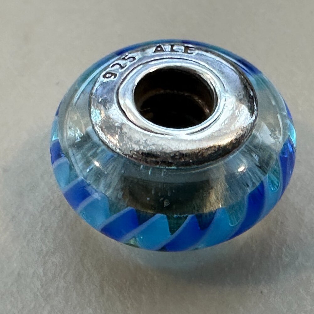AUTHENTIC PANDORA BLUE ZIGZAG CHARM BRAND 925 Ale Sterling Silver - EUC