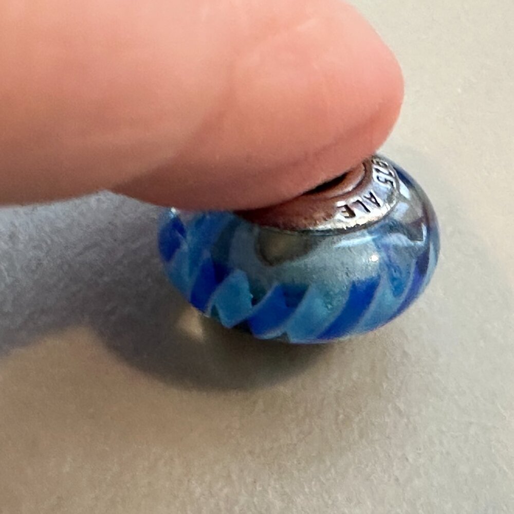 AUTHENTIC PANDORA BLUE ZIGZAG CHARM BRAND 925 Ale Sterling Silver - EUC